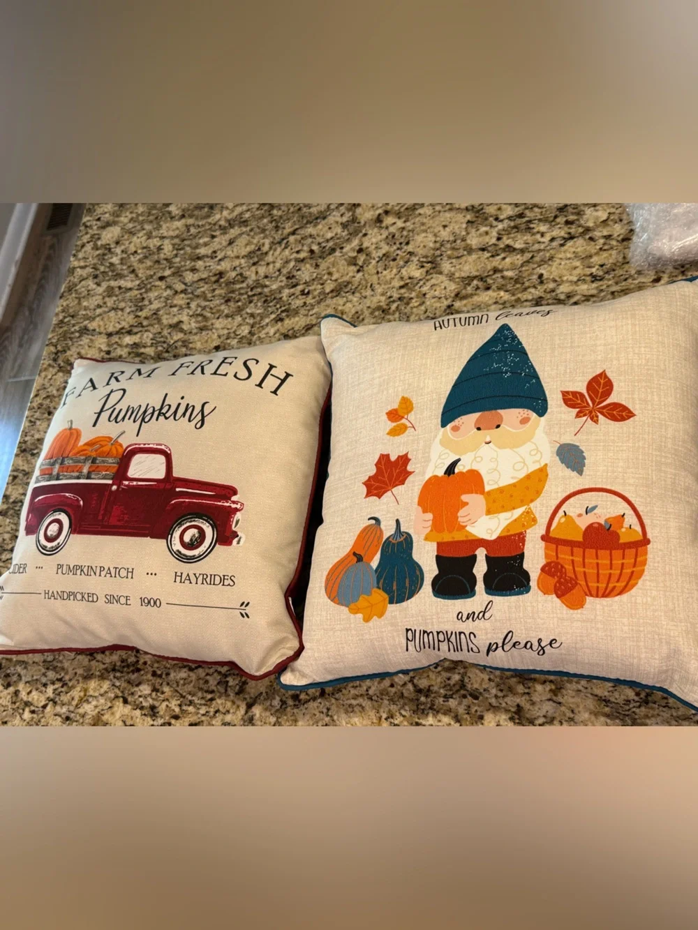 Festive fall accent pillows pumpkins vintage truck gnome set of 2